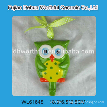 Cute owl shaped ceramic single wall hook with tie in bright color